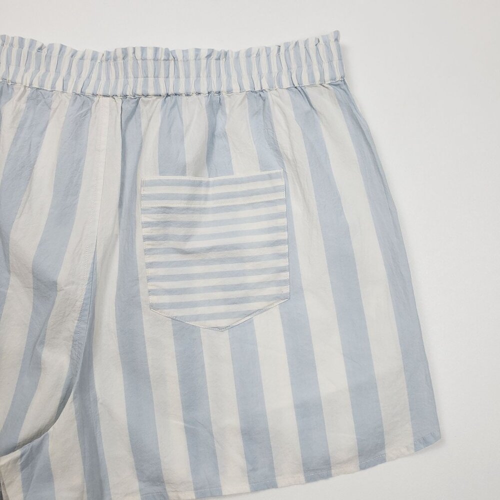 Madewell Cotton Poplin Pull-On Shorts Women's Sz Large Weathered Sky Blue Stripe - Picture 14 of 16